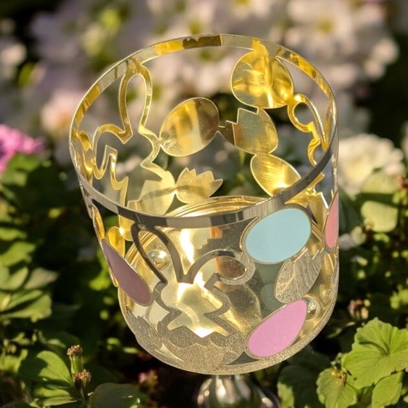 Yankee Candle Large Jar Holder J/H EASTER EGGS Gold Bunnies (EUC) - Picture 4 of 5